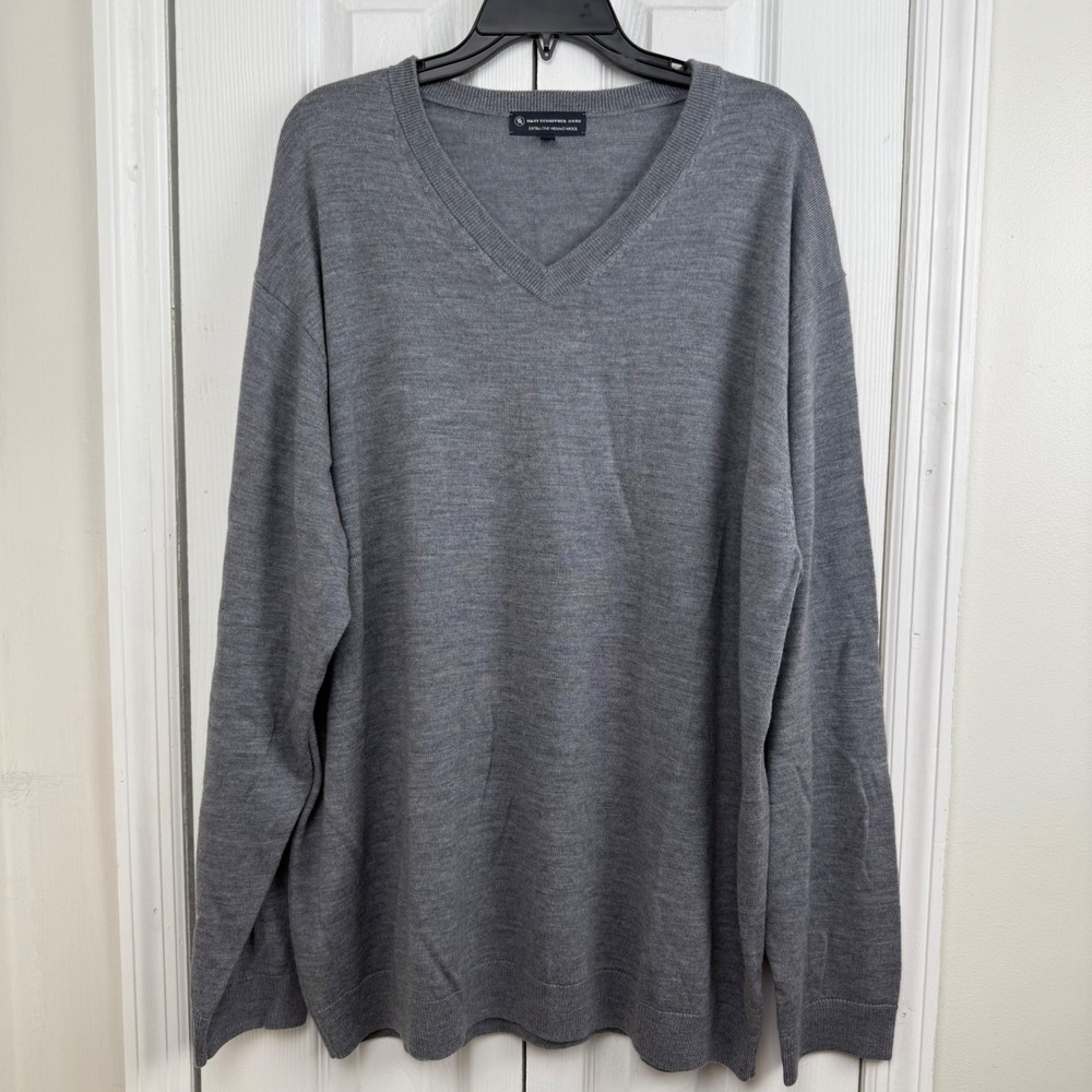 Hart Schaffner Marx‎ Mens 3XT Grey V Neck Merino Wool Long Sleeve Sweater